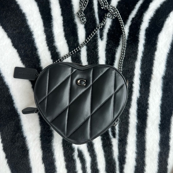 Coach Black Leather Quilted Heart Bag - Picture 1 of 7